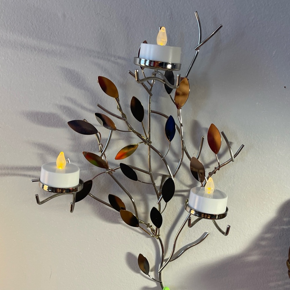 PartyLite Shimmering Leaves tea light wall sconce (silver, gold & copper tones) - Picture 5 of 11